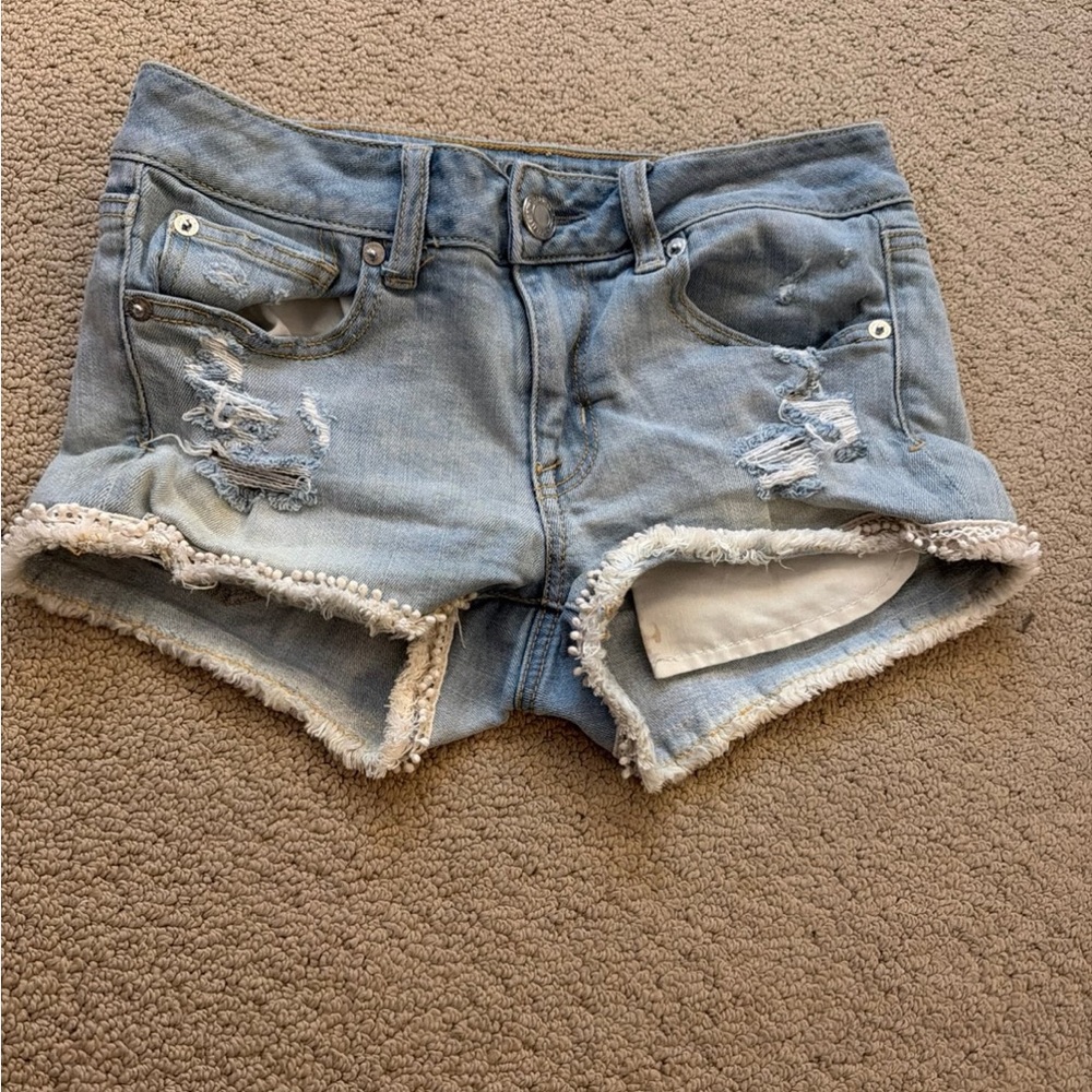 American Eagle Outfitters Light Blue Distressed Jean Shorts